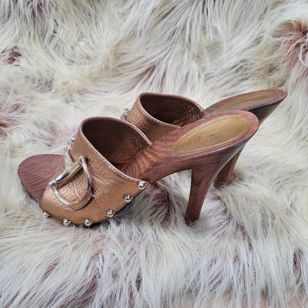 Gucci Hasler Horsebit Accent Leather Slides Mules NEW - Picture 4 of 5